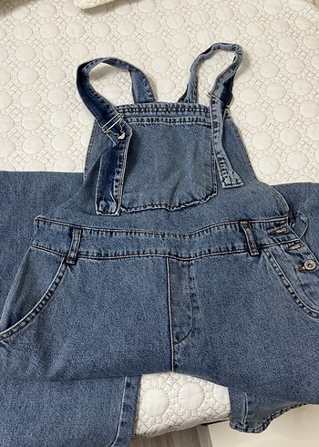 Diğer Kadın Mavi Denim Askılı Bol Paça Tulum