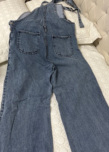 40 Beden Kadın Mavi Denim Askılı Bol Paça Tulum