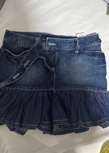 Calvin Klein Kadın Lacivert Denim Fırfırlı Mini Etek