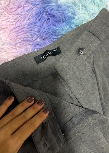 Vatkalı Gri Midi Kadın Kumaş Pantolon - Görsel 3