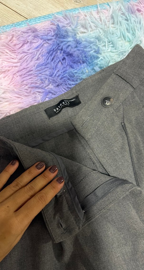 Vatkalı Gri Midi Kadın Kumaş Pantolon - Görsel 3