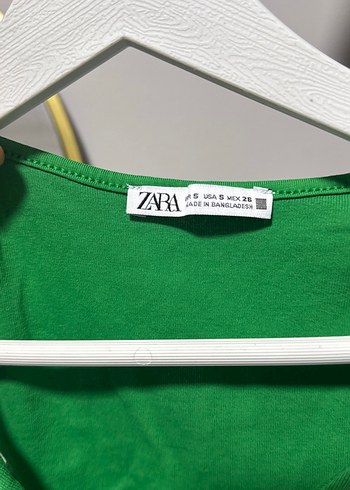 Zara ZARA V Yaka Kolsuz Yeşil Keten Midi Body