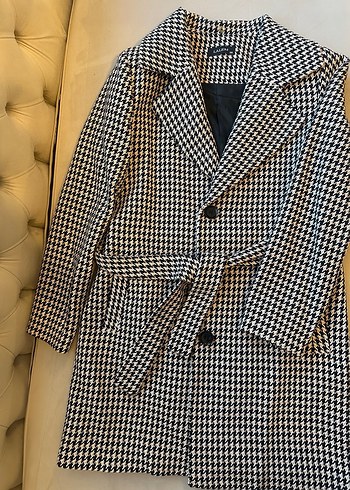 Kazayağı Desenli Manto Ceket Boyu Uzun - Görsel 4