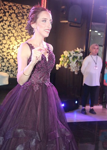 s Beden Uzun Mor Straplez Gotik Nişan Elbisesi