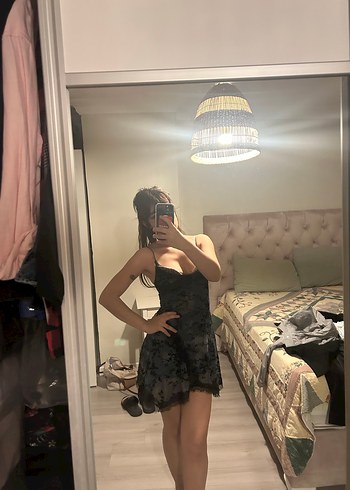 Bershka Dantel Detaylı Siyah Gotik Mini Elbise - Görsel 3