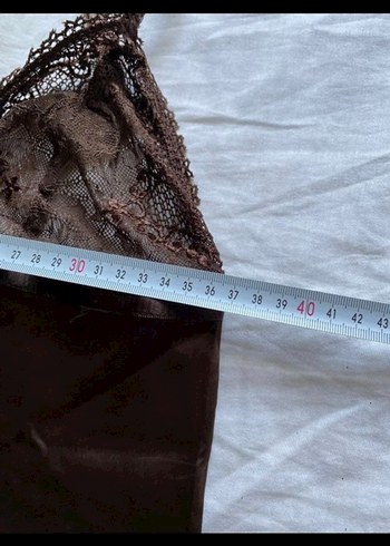 Dantel Detaylı Kahverengi Saten Bluz lolita vintage - Görsel 2