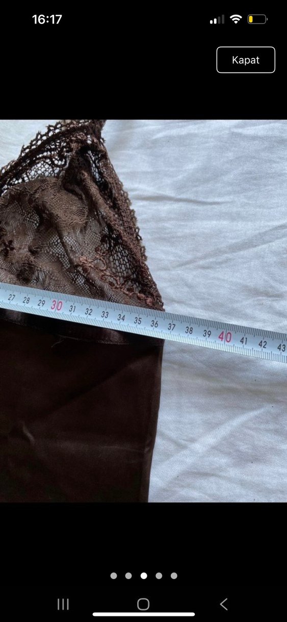 Dantel Detaylı Kahverengi Saten Bluz lolita vintage - Görsel 2