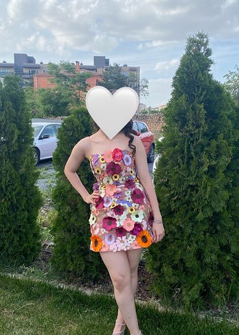 Çiçek Desenli Straplez Midi Elbise