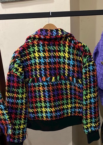 Renkli Örgü Kadın Ceket, Midi Boy, Gevşek Kesim - Görsel 5
