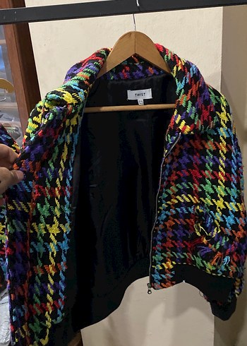 Renkli Örgü Kadın Ceket, Midi Boy, Gevşek Kesim - Görsel 2