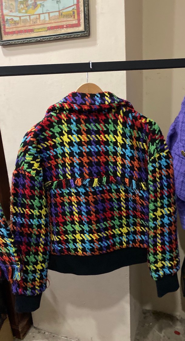 Renkli Örgü Kadın Ceket, Midi Boy, Gevşek Kesim - Görsel 5