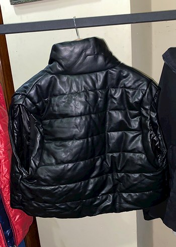 Siyah Deri Biker Ceket, Kısa Kesim - Görsel 2