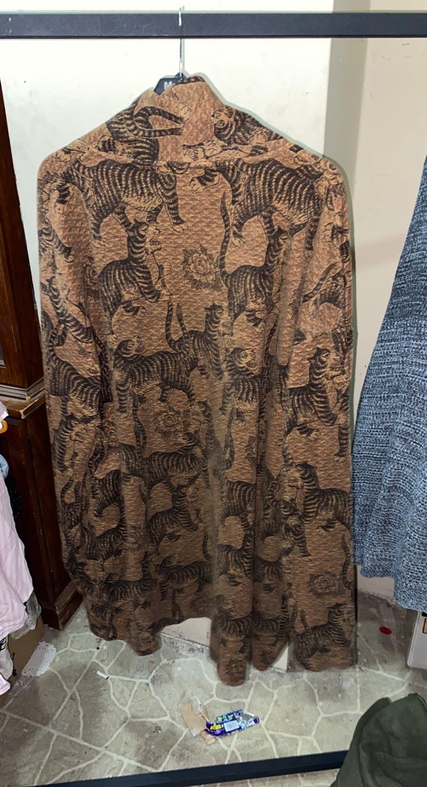 Uzun Kollu Kahverengi Desenli Bohem Hırka - Görsel 3