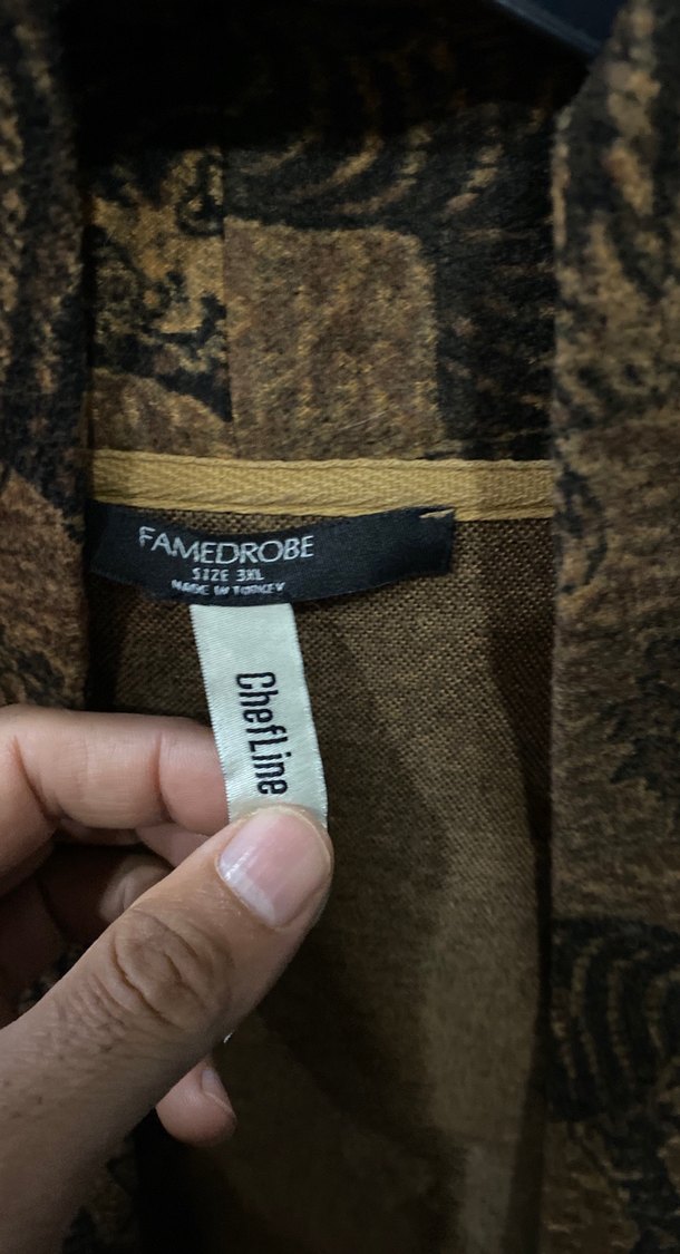 Uzun Kollu Kahverengi Desenli Bohem Hırka - Görsel 2