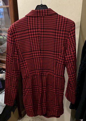 Düğmeli Kırmızı Ekose Kadın Blazer - Görsel 3