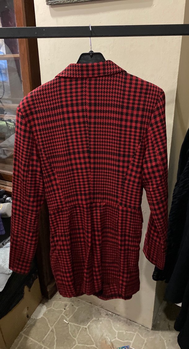 Düğmeli Kırmızı Ekose Kadın Blazer - Görsel 3