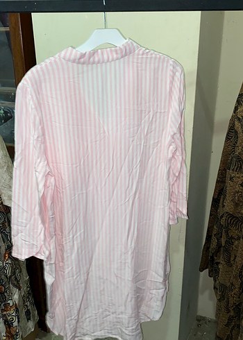 Pembe Çizgili Uzun Kollu Kadın Gömlek - Görsel 3