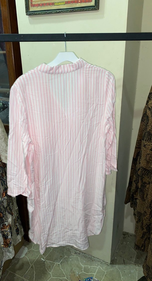 Pembe Çizgili Uzun Kollu Kadın Gömlek - Görsel 3