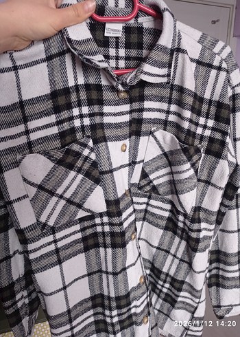 Gri Kareli Kadın Uzun Kollu Gömlek - Görsel 3