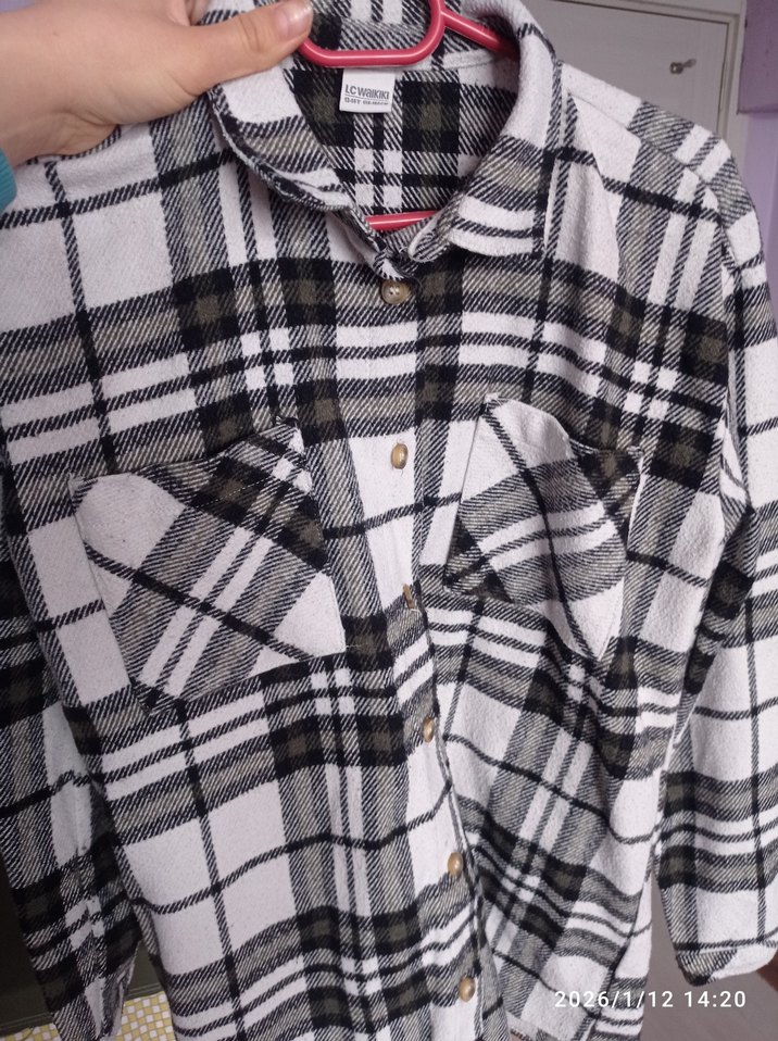 Gri Kareli Kadın Uzun Kollu Gömlek - Görsel 3