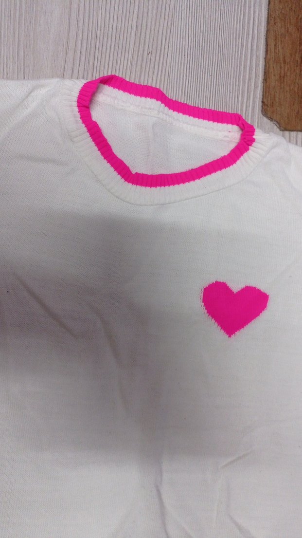 Pembe Kalp Desenli Örme  Tişört - Görsel 2