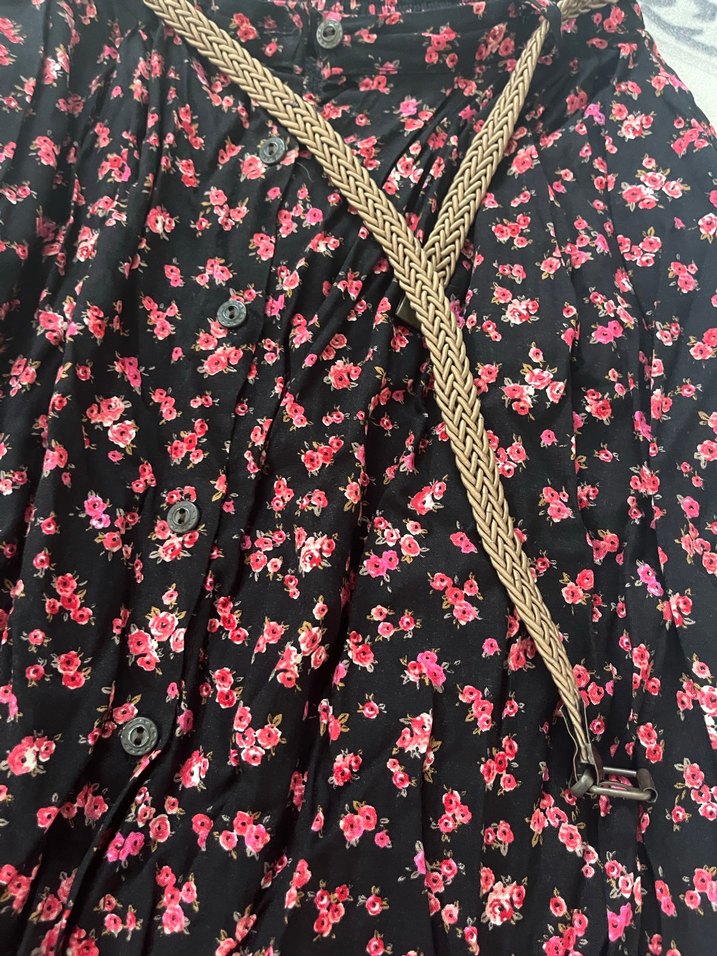 Düğmeli, Çiçek Desenli Midi Etek - Görsel 3