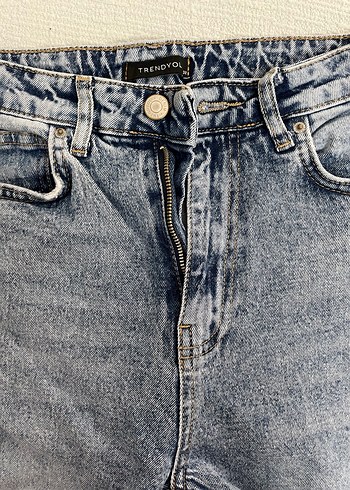 Trendyol & Milla Düğmeli Gri Mavi Kadın Denim Pantolon