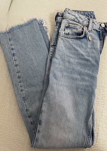 Düğmeli Mavi Kadın Midi Boy Denim Pantolon