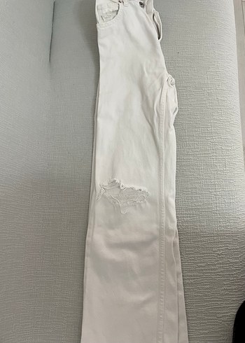 Bershka Beyaz Kadın Keten Pantolon Midi Boy