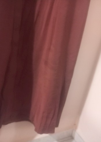 Bej Uzun Keten Elbise, Geniş Kesim, Yaka Detaylı - Görsel 11