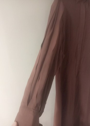 Bej Uzun Keten Elbise, Geniş Kesim, Yaka Detaylı - Görsel 10