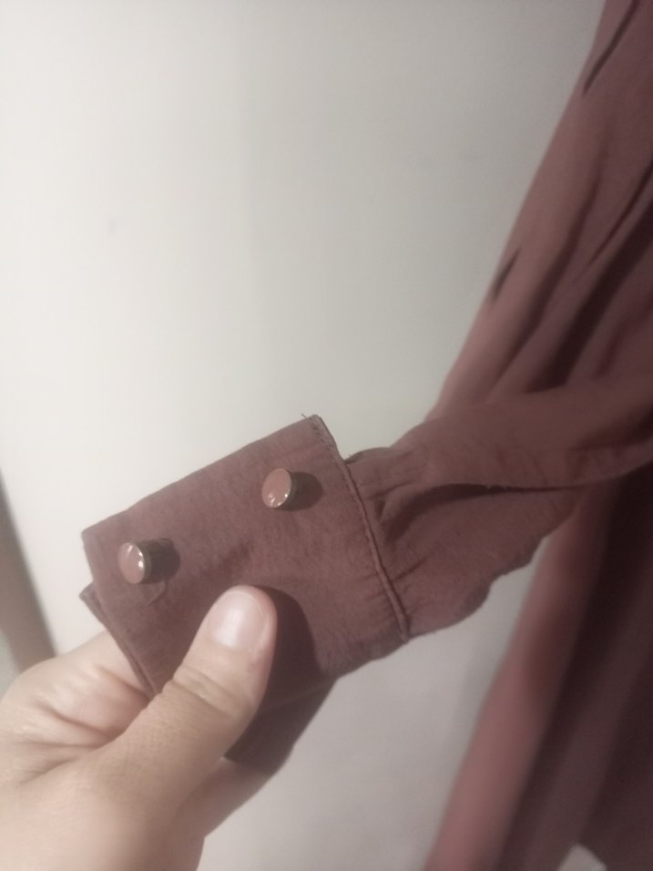 Bej Uzun Keten Elbise, Geniş Kesim, Yaka Detaylı - Görsel 5