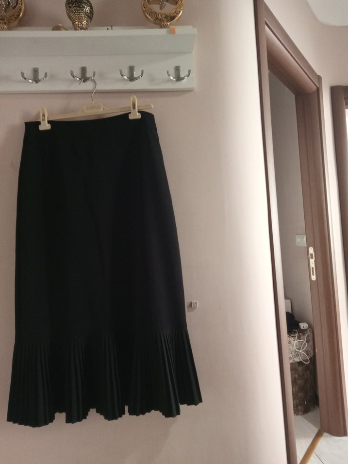 Siyah Pilili Uzun KadınKrep  Etek - Görsel 5