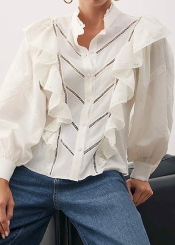 Ekru aksesuarlı gömlek - Görsel 3