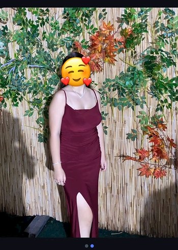 Bordo Drapeli Uzun İnce Askılı Elbise - Görsel 2