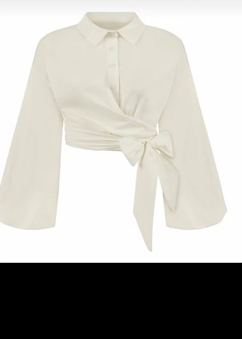 Beyaz V Yaka Kemerli Mini Denim Gömlek - Görsel 3