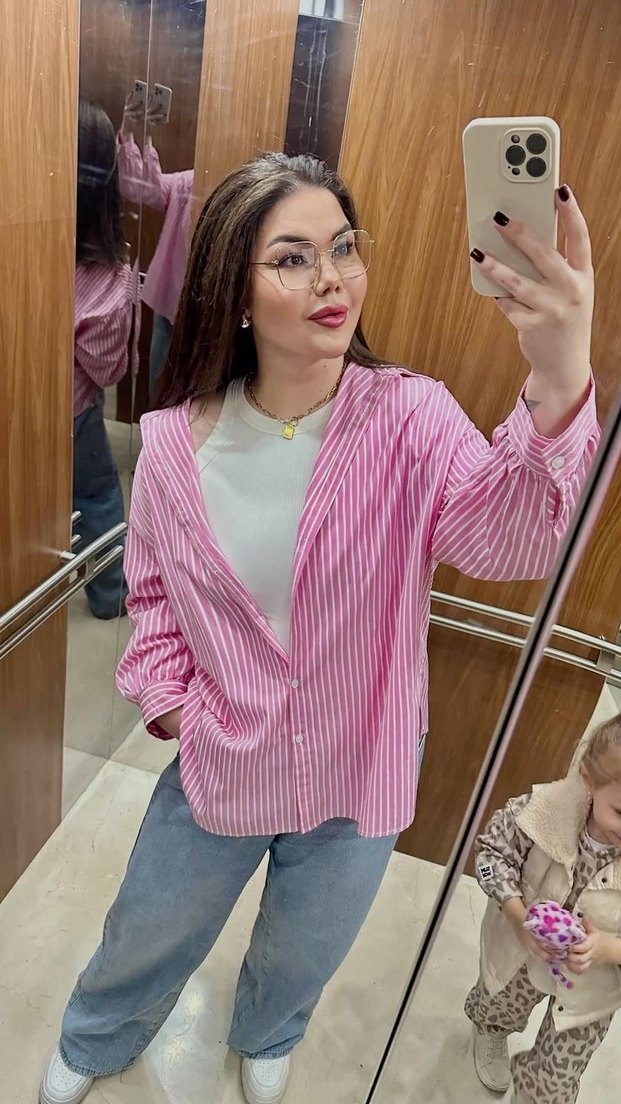 Düğmeli Pembe Zebra Desenli Midi Kadın Gömlek - Görsel 2