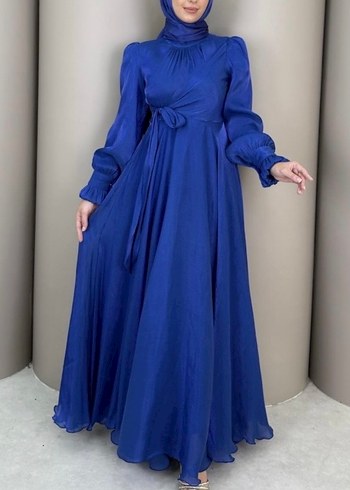 Uzun Kollu lacivert Bohem Abiye Elbise - Görsel 2