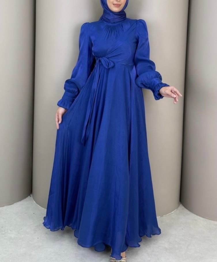 Uzun Kollu lacivert Bohem Abiye Elbise - Görsel 2