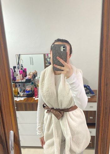 Kadın Beyaz Suni Kürk Midi Yelek - Görsel 3