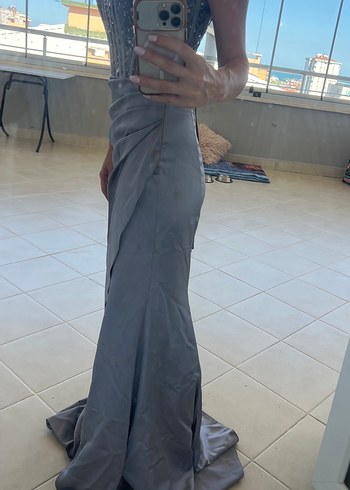 Gri Straplez Uzun Abiye Elbise - Görsel 2