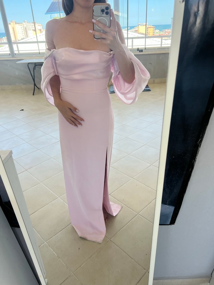 Alfabeta Pembe Straplez Uzun Elbise - Görsel 4