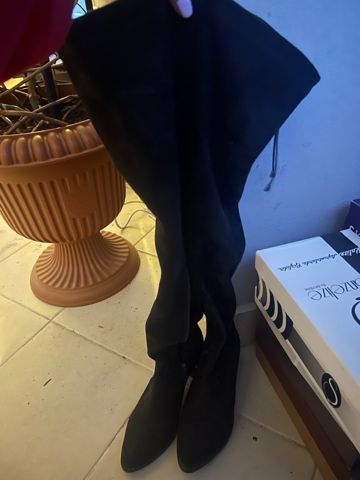 Siyah Süet Diz Üstü Stiletto Bot - Görsel 2