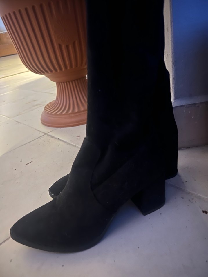 Siyah Süet Diz Üstü Stiletto Bot - Görsel 4