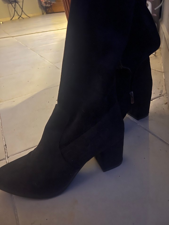 Siyah Süet Diz Üstü Stiletto Bot - Görsel 3