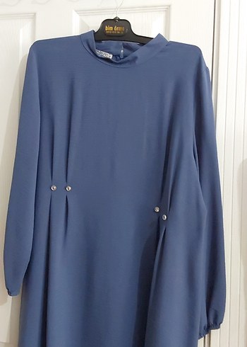 Düğmeli Uzun Kollu Mavi Hamile Tunik - Görsel 2