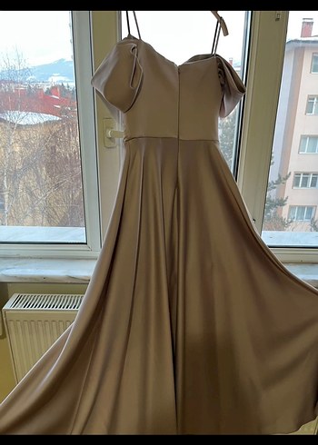 Diğer Bej Drapeli Uzun Abiye Elbise