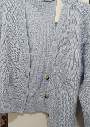 Mavi Mini Örgü Kadın Hırka - Görsel 3