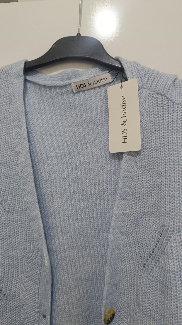 Mavi Mini Örgü Kadın Hırka - Görsel 4