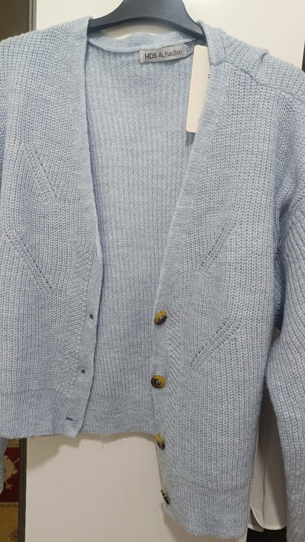 Mavi Mini Örgü Kadın Hırka - Görsel 3